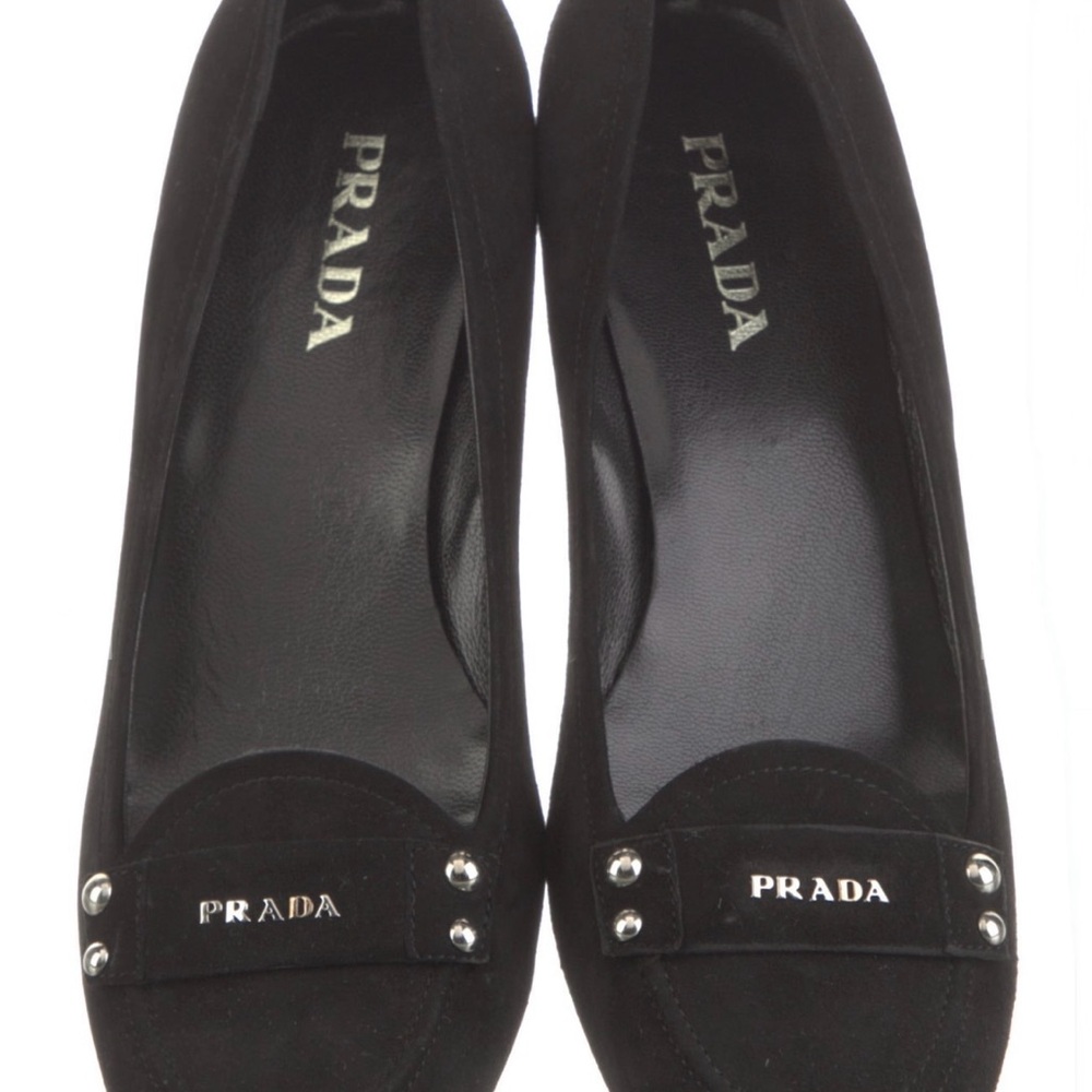 NEW Prada Women's Black Suede Ballet Flats Loafers Size: 7 / 7.5 /37.5 - Picture 11 of 15
